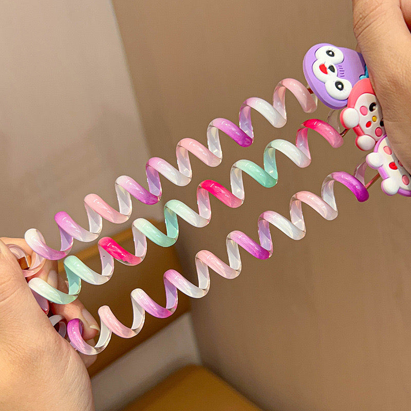Cartoon character Curly Phone Line Wire Hair Ties Pack of 5