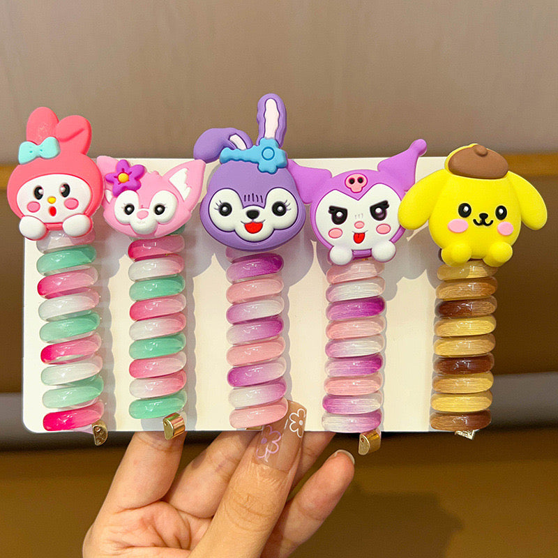 Cartoon character Curly Phone Line Wire Hair Ties Pack of 5