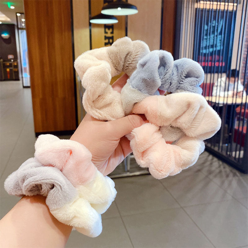 Double Colour Rabbit Fur Scrunchie (Pack Of 5)