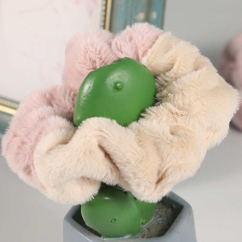 Double Colour Rabbit Fur Scrunchie (Pack Of 5)