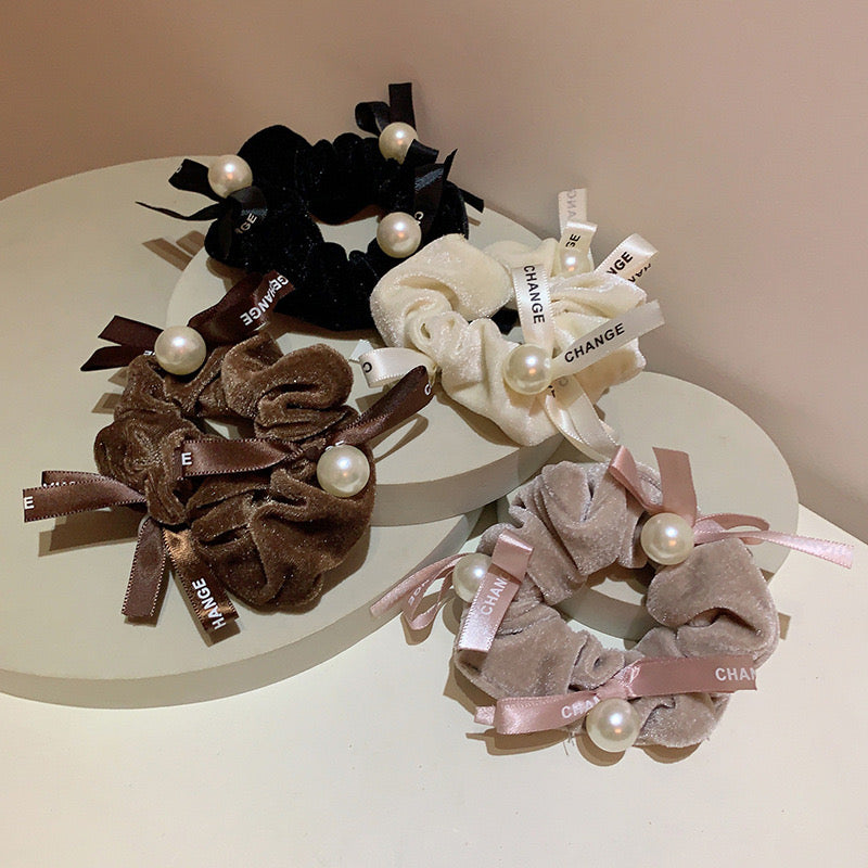 Velvet Pearl Hair Scrunchies (Pack of 4)
