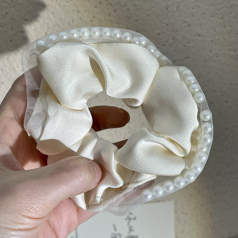 Satin Scrunchies inbuilt pearl ( Pack of 2)