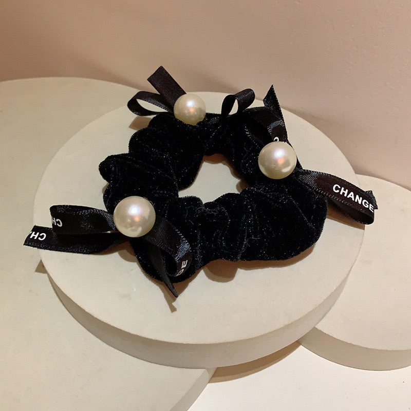 Velvet Pearl Hair Scrunchies (Pack of 4)
