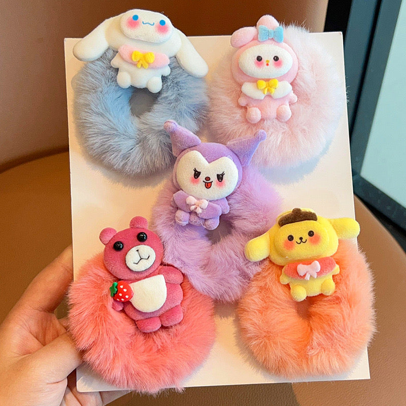 Cartoon Furr Scrunchies Pack of 5