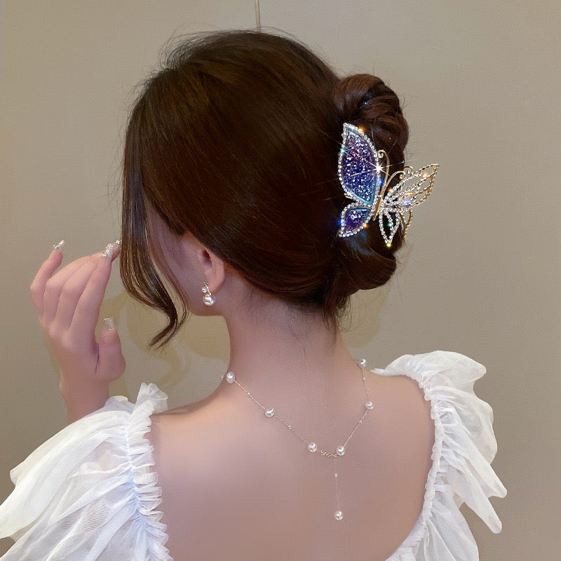 Rhinestone Butterfly Metal Claw