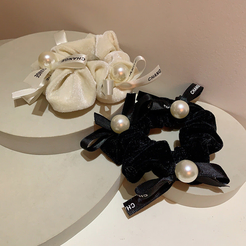 Velvet Pearl Hair Scrunchies (Pack of 4)