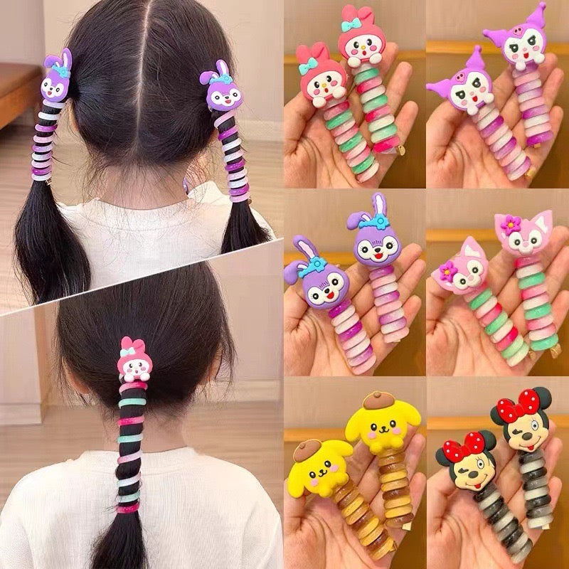 Cartoon character Curly Phone Line Wire Hair Ties Pack of 5