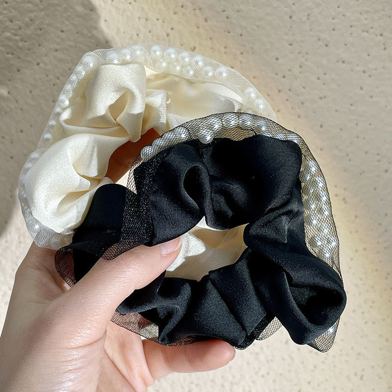 Satin Scrunchies inbuilt pearl ( Pack of 2)