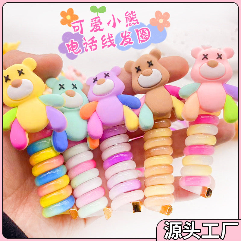Cartoon character Curly Phone Line Wire Hair Ties Pack of 5