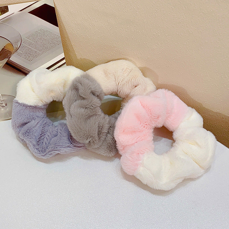 Double Colour Rabbit Fur Scrunchie (Pack Of 5)