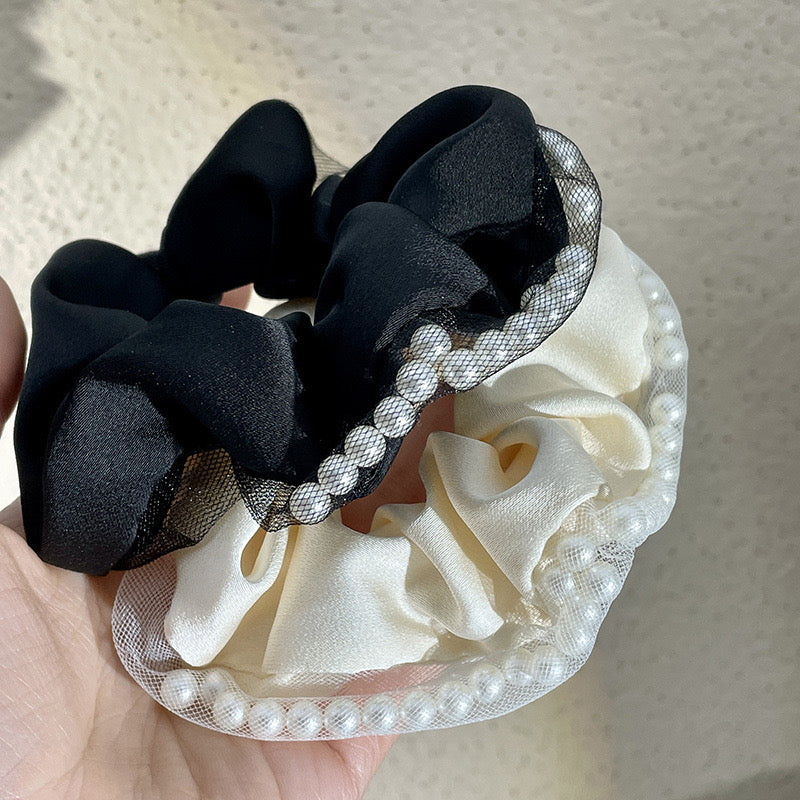 Satin Scrunchies inbuilt pearl ( Pack of 2)