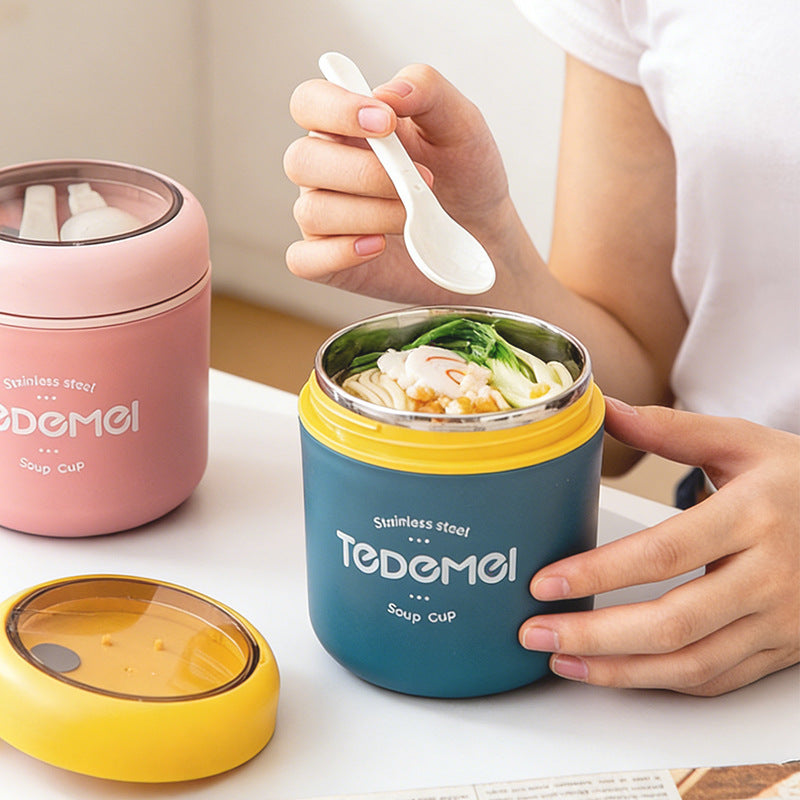 Aesthetic Stainless Steel Insulated Soup Cup with Spoon