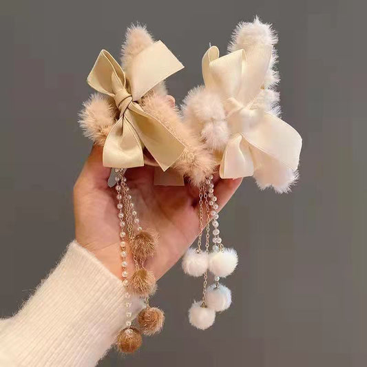 Fur Hair Claw Clip With Pom Pom tail Brown colour (Pack of 2)