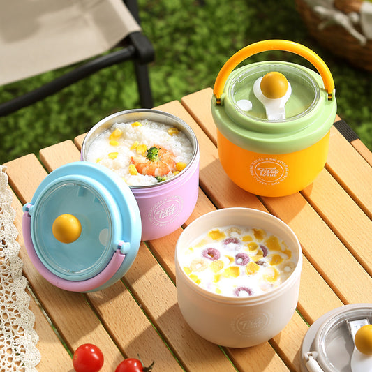Portable Insulated Lunch Bowl with Spoon & Carry Handle Random Colour (Pack of 1)