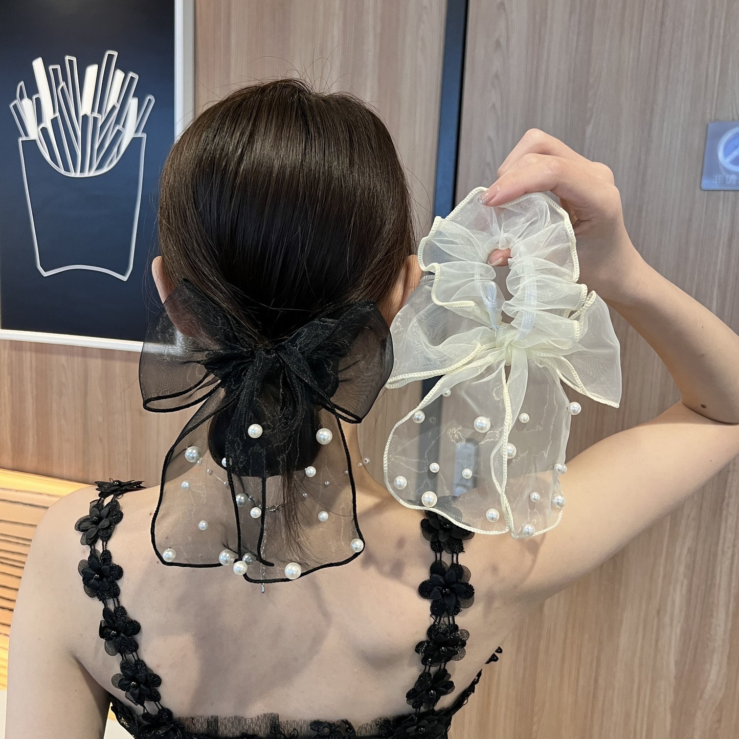 Elegant Pearl Organza Oversized Hair Bow (Pack of 2)