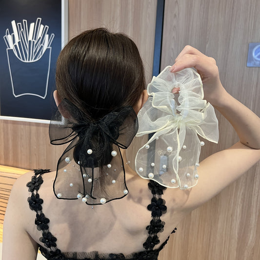 Elegant Pearl Organza Oversized Hair Bow (Pack of 2)