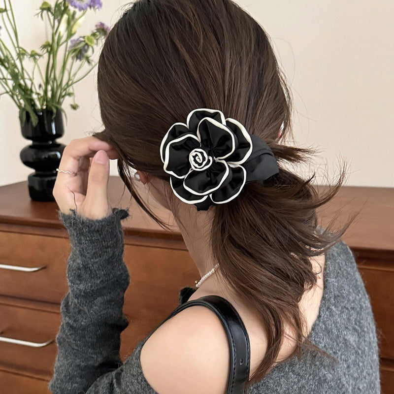Monochrome Bloom Satin Flower Scrunchie (Pack of 3)