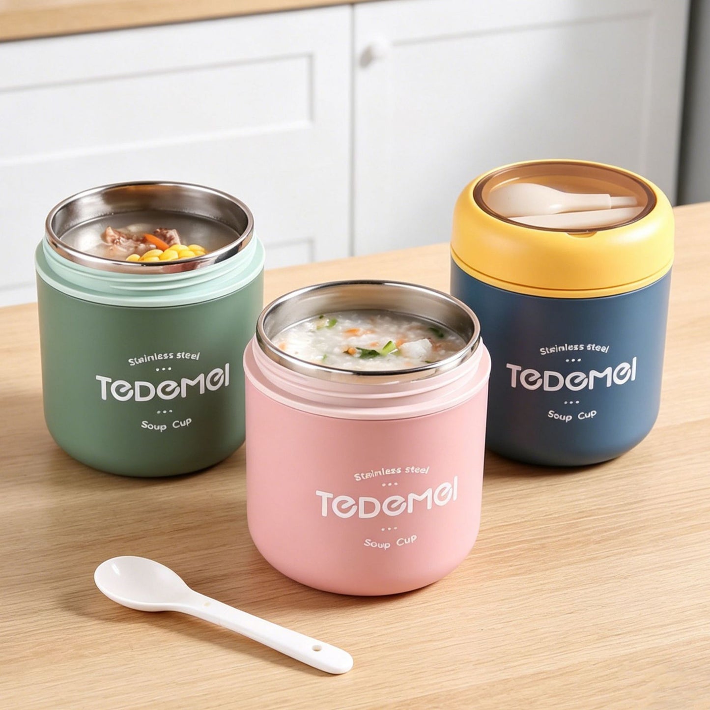 Aesthetic Stainless Steel Insulated Soup Cup with Spoon