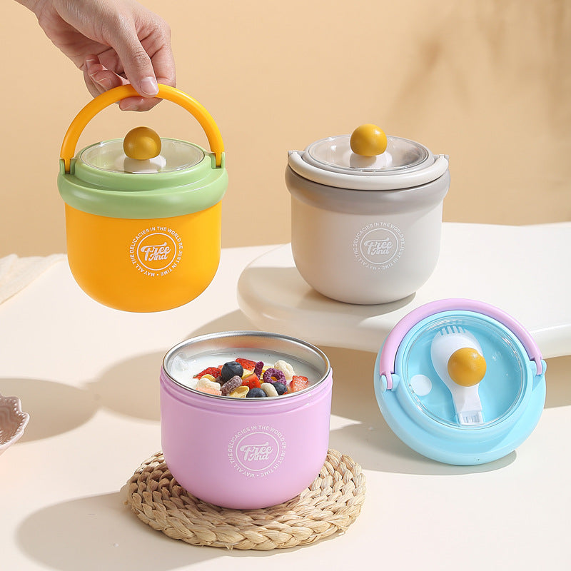 Portable Insulated Lunch Bowl with Spoon & Carry Handle Random Colour (Pack of 1)