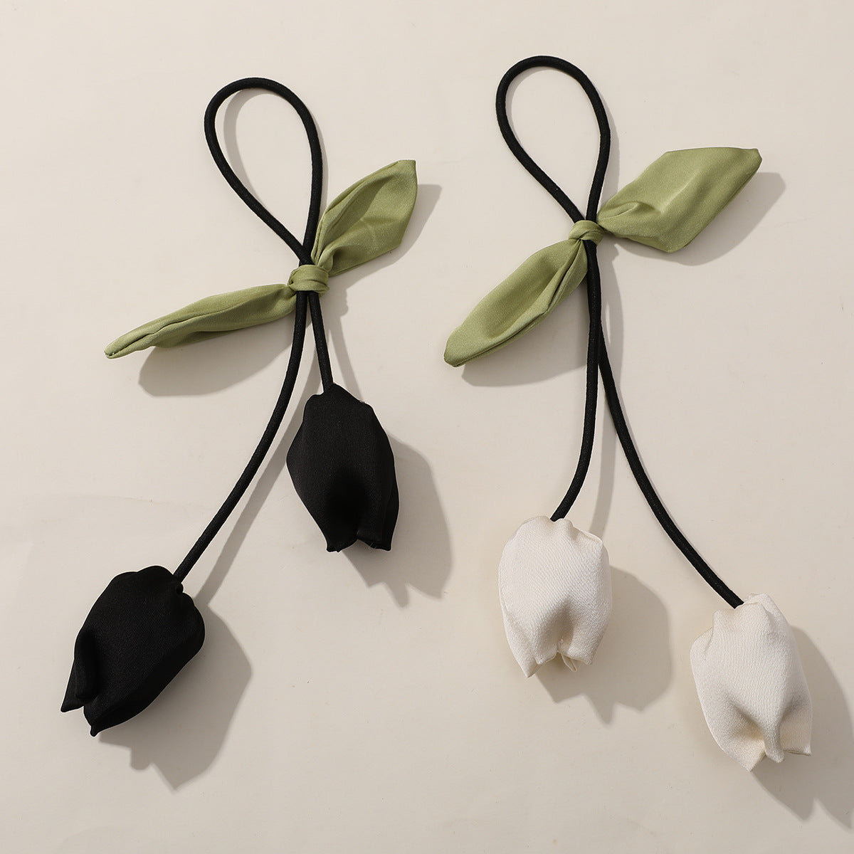 Elegant Bow & Rose Tulip Hair Tie – Chic Korean Style Hair Accessory for Women & Girls