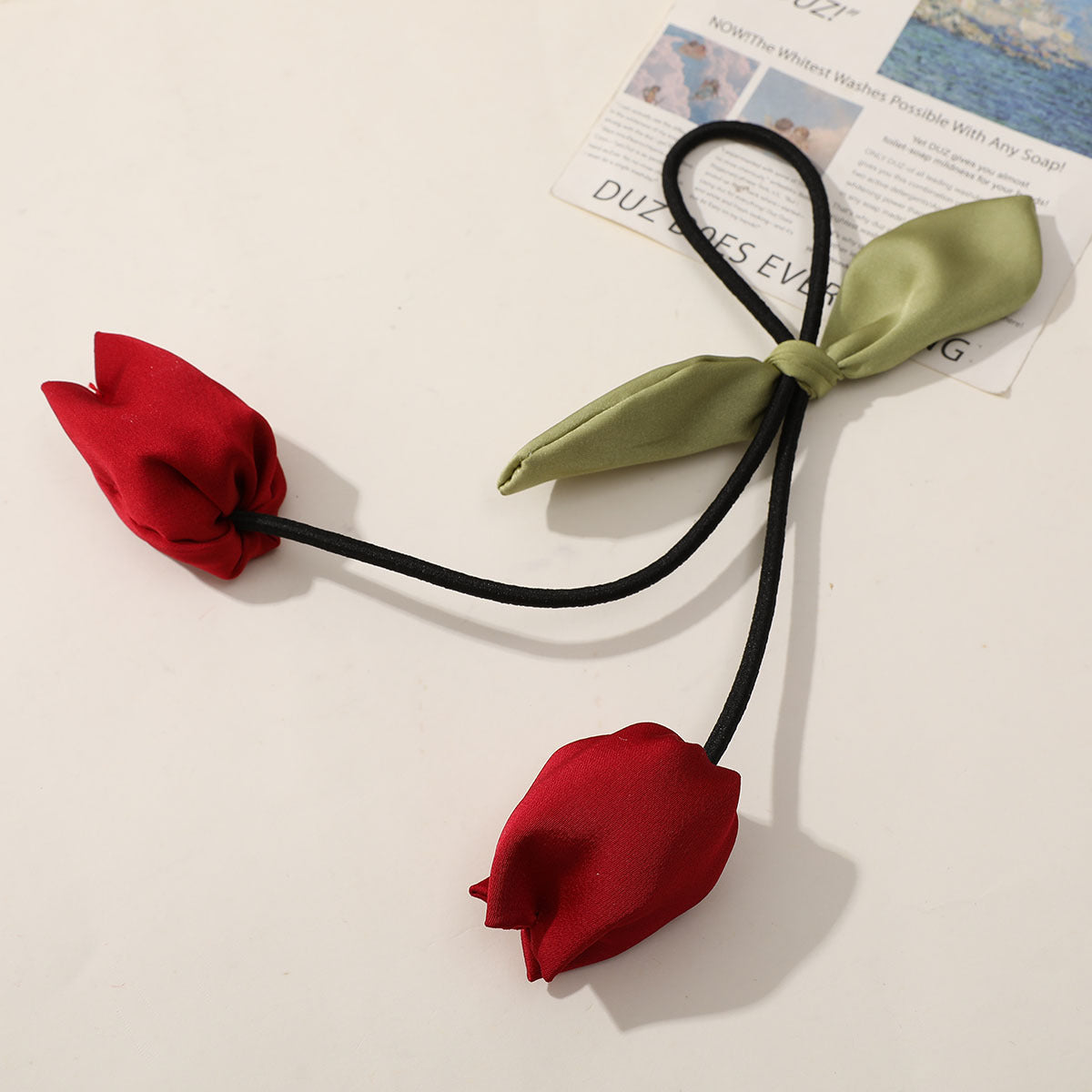 Elegant Bow & Rose Tulip Hair Tie – Chic Korean Style Hair Accessory for Women & Girls