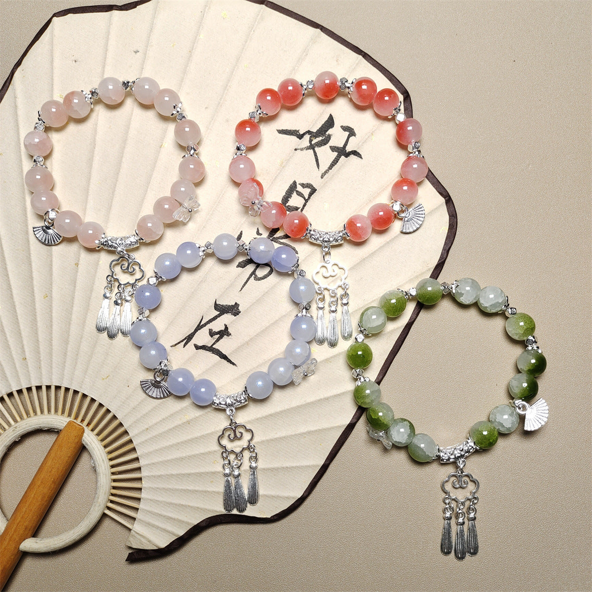 Pastel Crystal Beaded Charm Bracelet Pack of 3