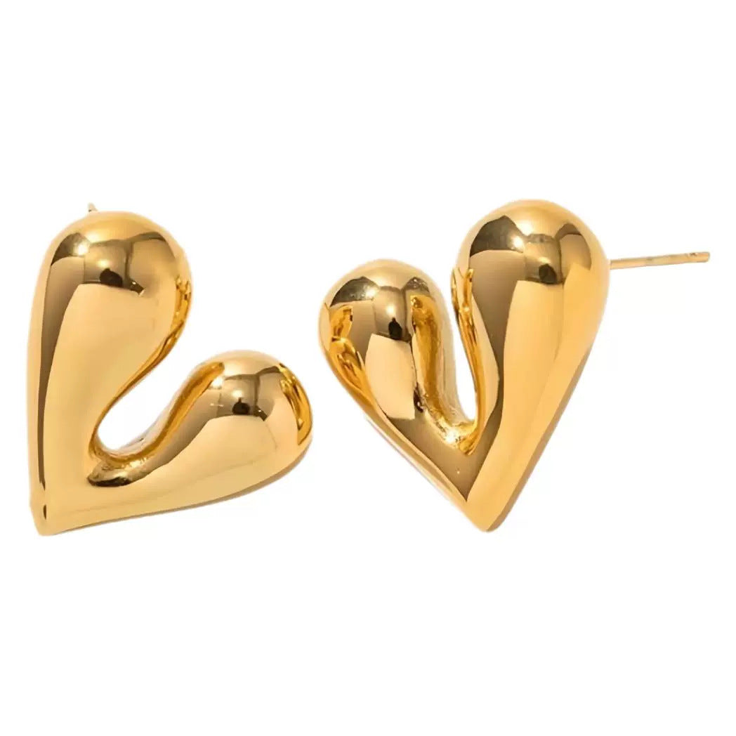 Golden Heart Stud Earrings