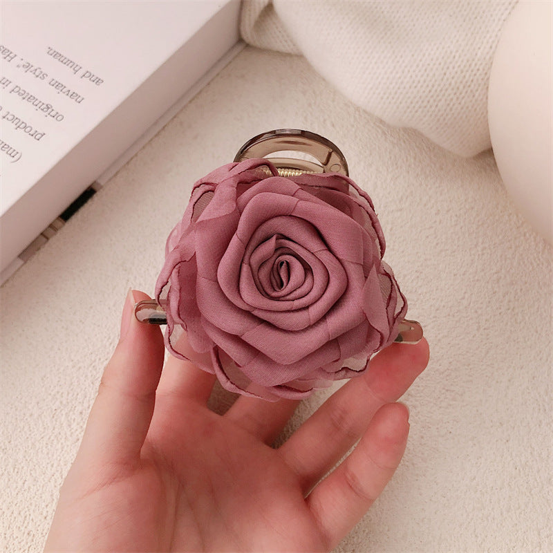 Elegant Floral Rose Claw Clip (Pack of 3)