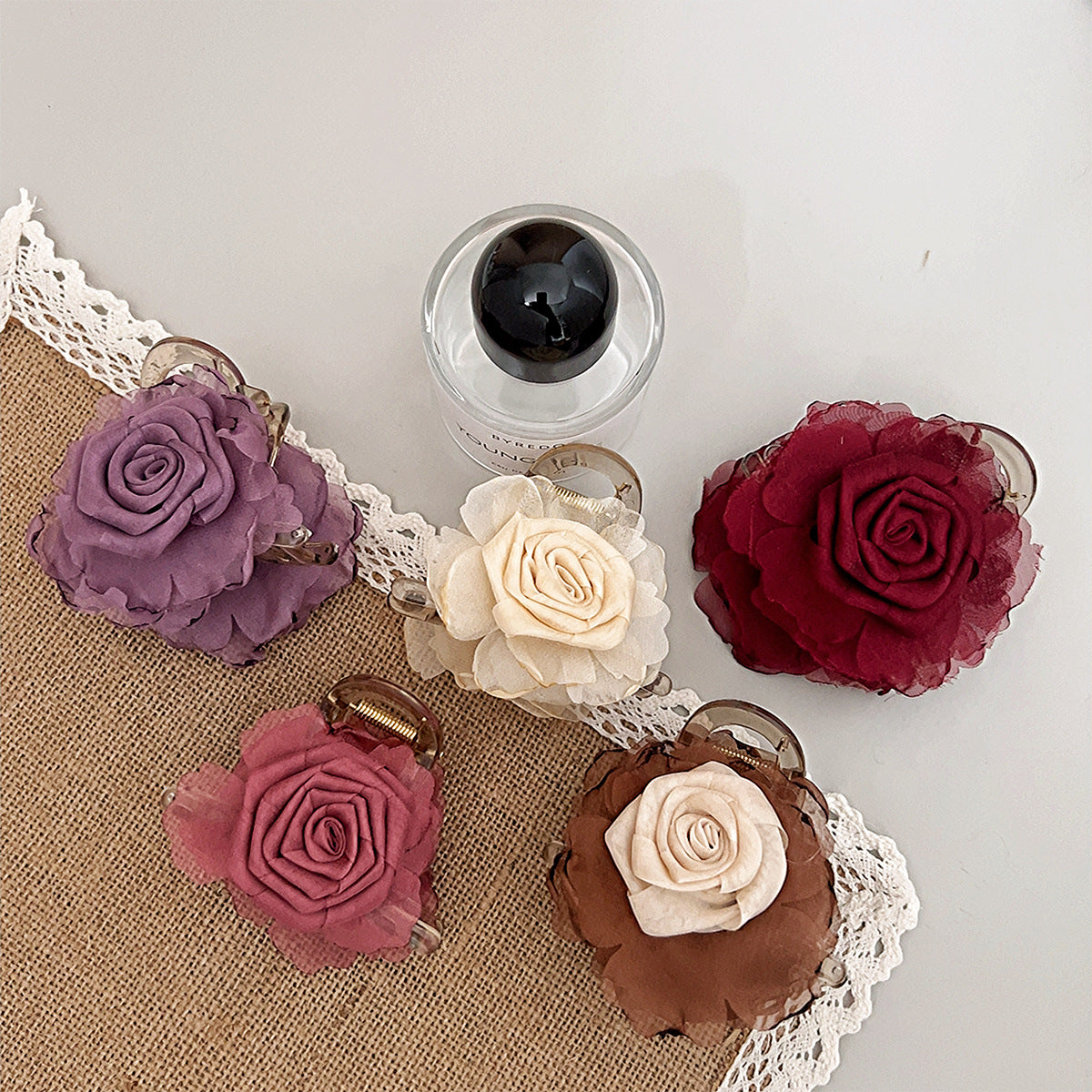 Elegant Floral Rose Claw Clip (Pack of 3)