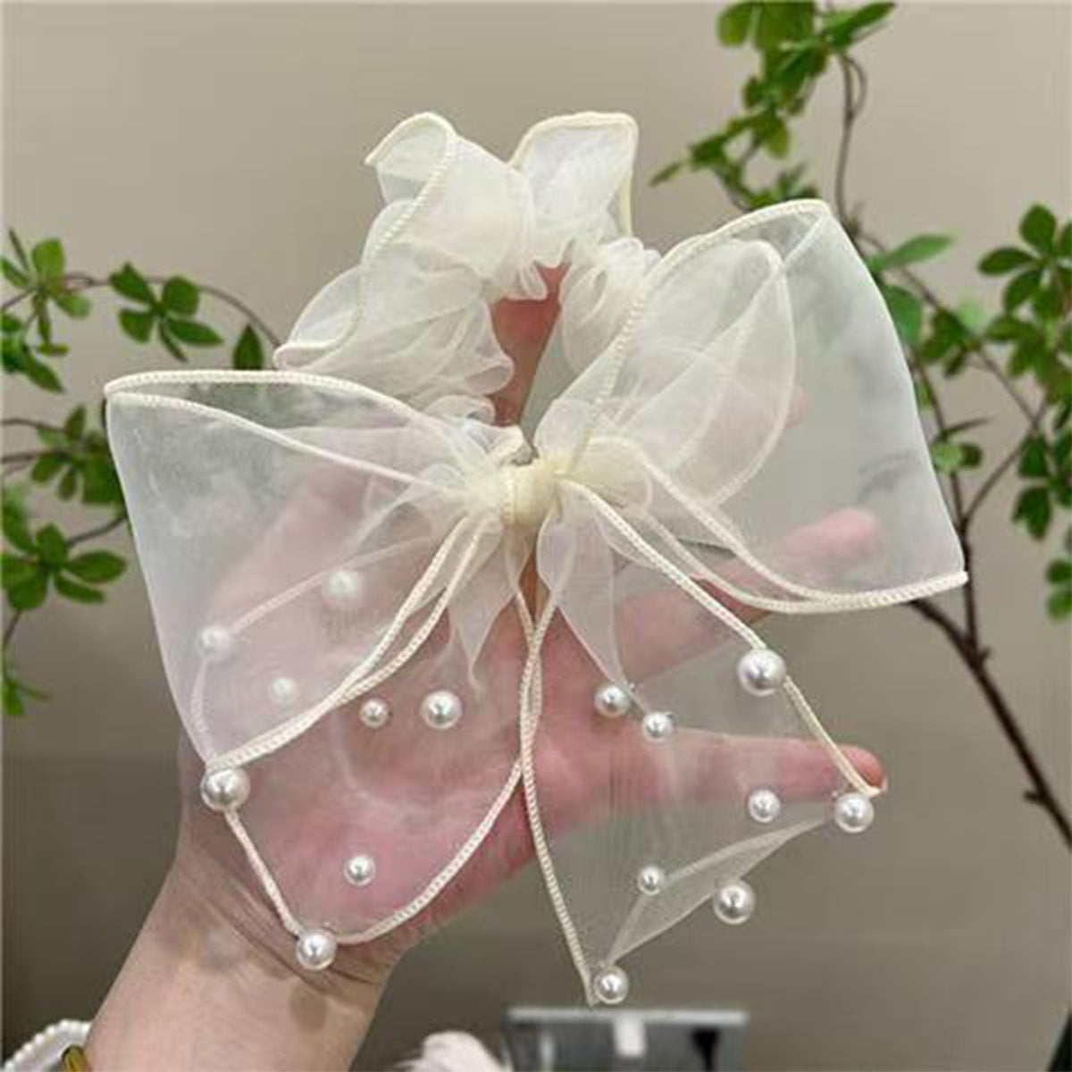 Elegant Pearl Organza Oversized Hair Bow (Pack of 2)