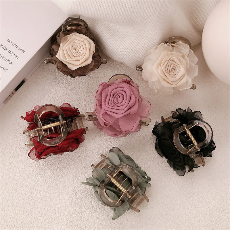 Elegant Floral Rose Claw Clip (Pack of 3)