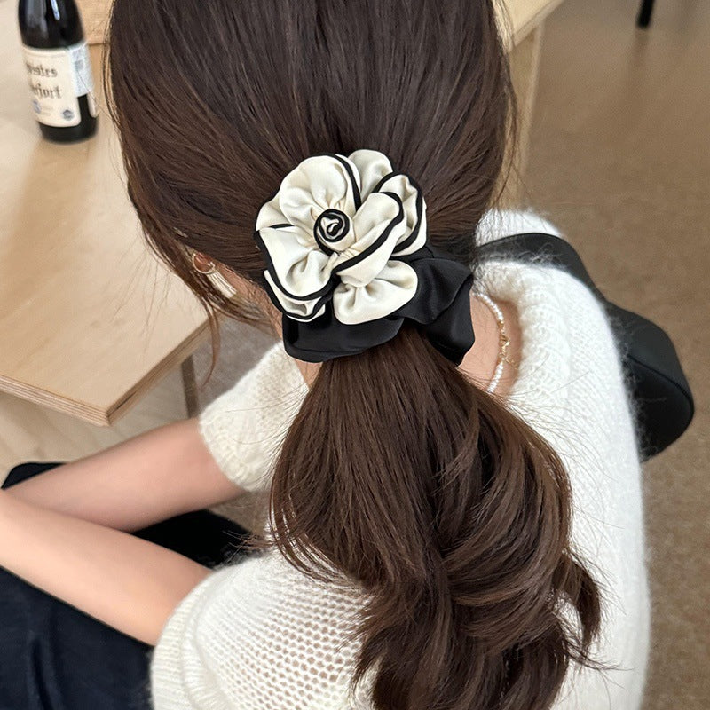 Monochrome Bloom Satin Flower Scrunchie (Pack of 3)