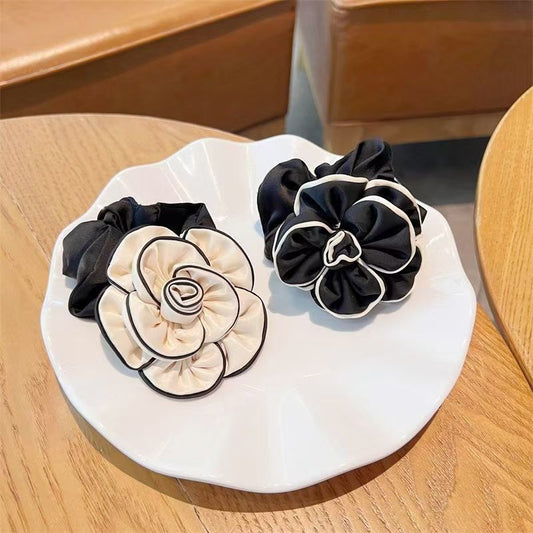 Monochrome Bloom Satin Flower Scrunchie (Pack of 3)