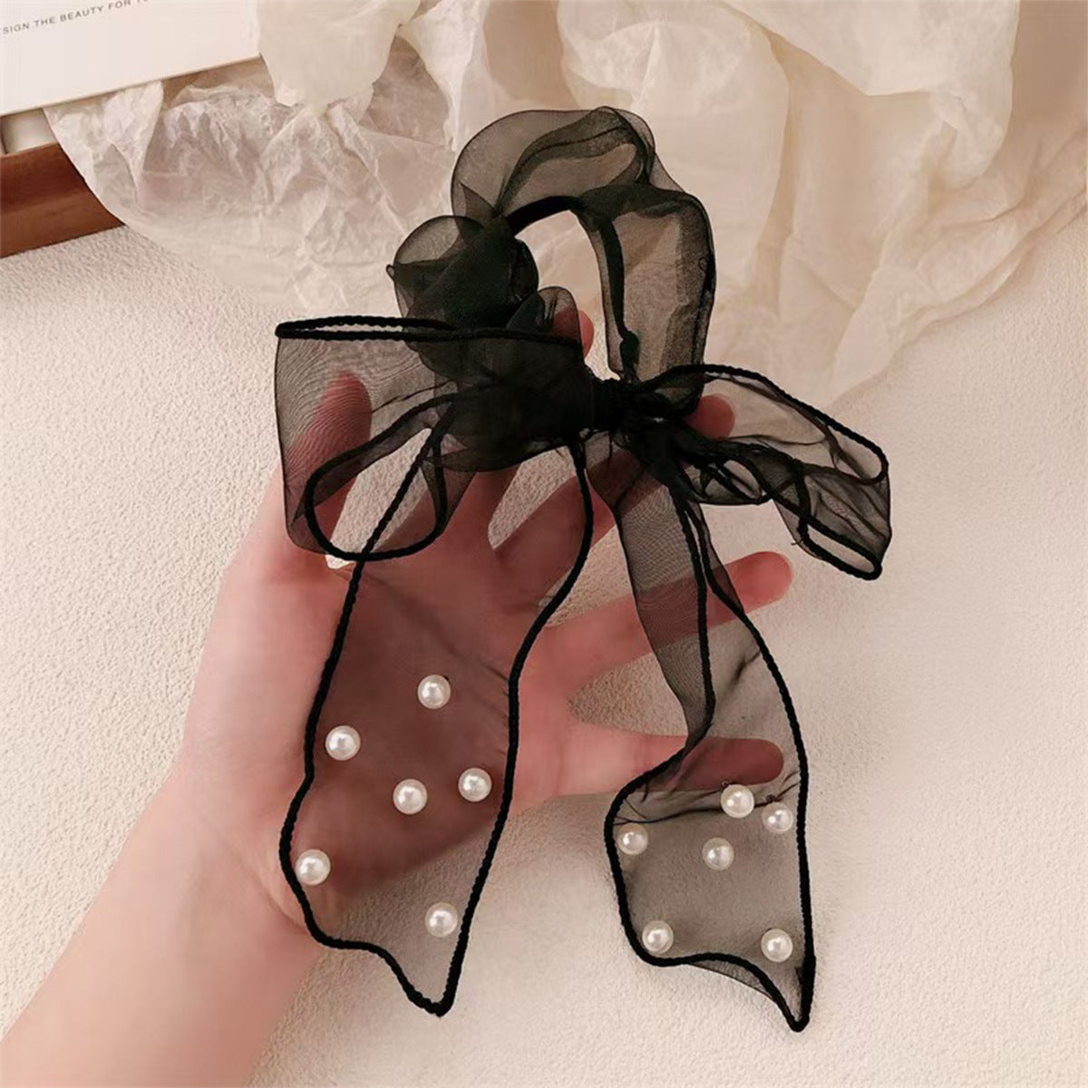 Elegant Pearl Organza Oversized Hair Bow (Pack of 2)