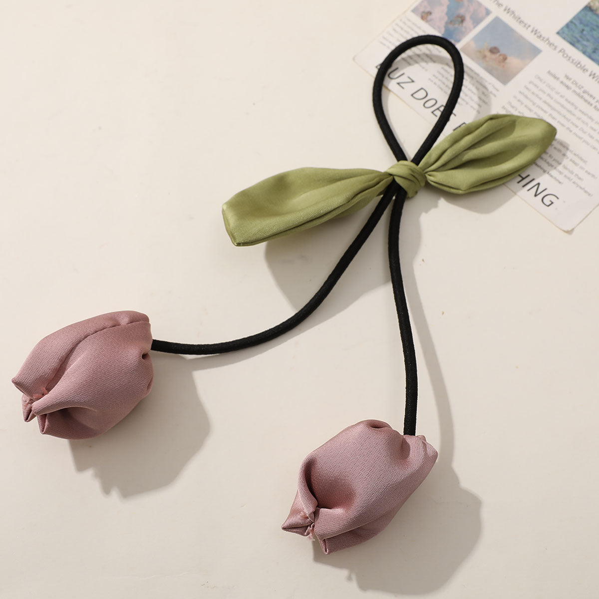 Elegant Bow & Rose Tulip Hair Tie – Chic Korean Style Hair Accessory for Women & Girls